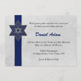 Blue Star Stripe Bar Mitzvah Invitation
