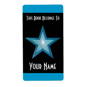Blue Star stripe bookplate label large black