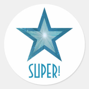 Blue Star 'SUPER!' round sticker white
