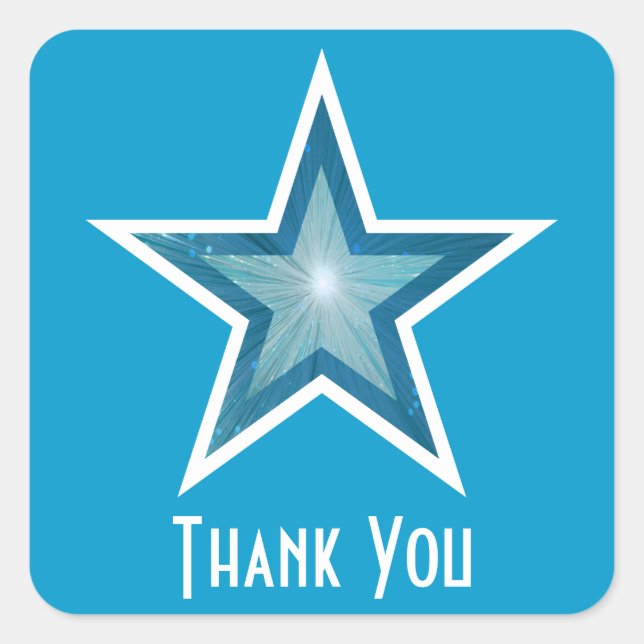 Blue Star 'Thank You' square sticker blue (Front)