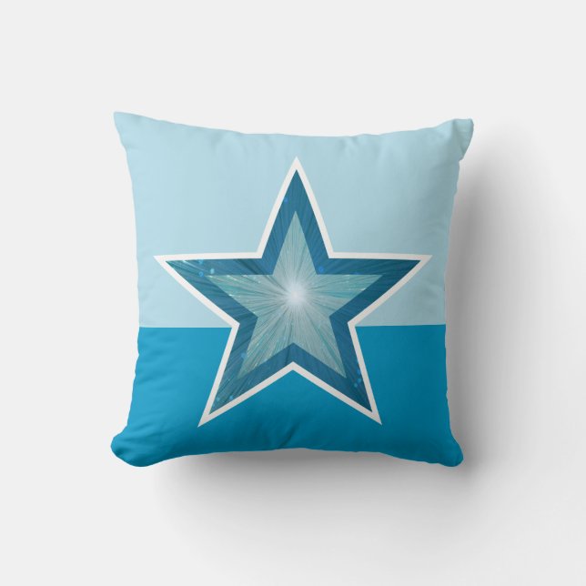 Blue Star throw pillow square two colour blue (Front)
