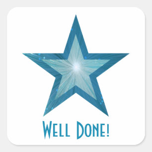 Blue Star 'Well Done!' square sticker white