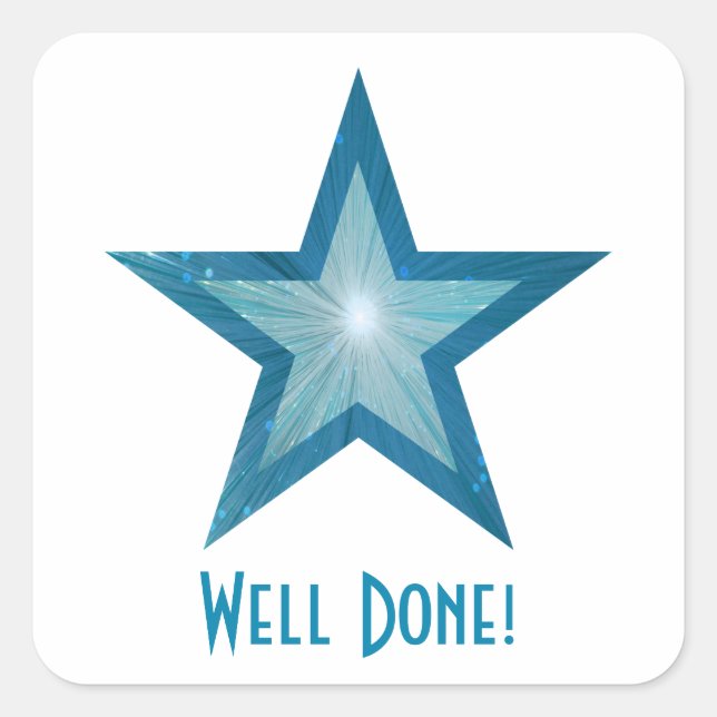 Blue Star 'Well Done!' square sticker white (Front)