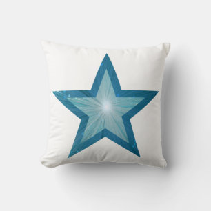 Blue Star white throw pillow square blue back