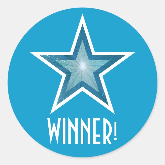 Blue Star 'WINNER!' round sticker blue (Front)