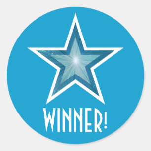 Blue Star 'WINNER!' round sticker blue