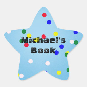 Blue Star with Dots Custom Bookplate for Kids - Sticker