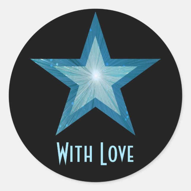 Blue Star 'With Love'' round sticker black (Front)