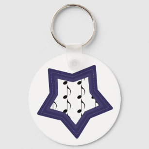 Blue Star with Music Notes Key Ring