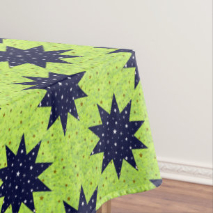 Blue star with white stars & sparkly gold stars tablecloth
