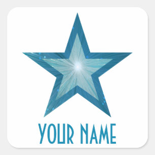 Blue Star 'Your Name'' square sticker white
