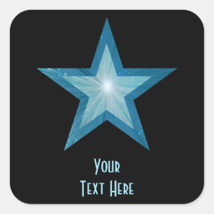 Blue Star 'Your Text' square sticker black
