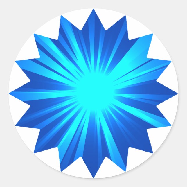 Blue starburst design on white cute classic round sticker (Front)