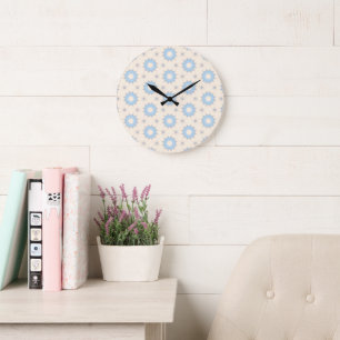 Blue Starburst Geometry Large Clock