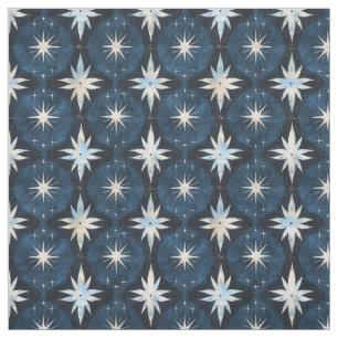 Blue Starburst Googie Pattern Fabric