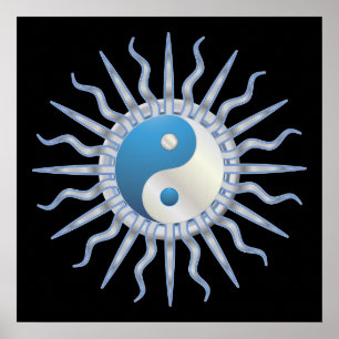 Blue Starburst Yin Yang Poster