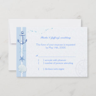 Blue Starfish & Anchor Nautical Wedding RSVP Card