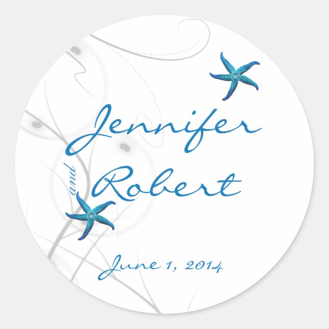 Blue Starfish and Silver Coral Envelope Seal (Front)