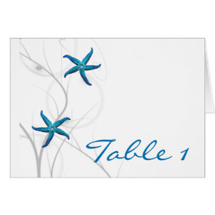 Blue Starfish and Silver Coral Table Number tent