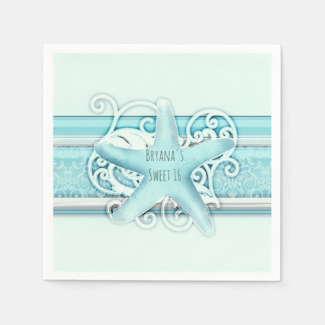 Blue Starfish Beach Elegant Wedding Party Napkin (Front)