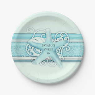 Blue Starfish Beach Elegant Wedding Party Paper Plate