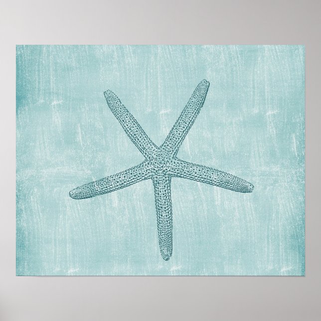 Blue Starfish beach sea nautical ocean Poster (Front)