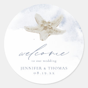 Blue Starfish Beach Themed Wedding Favour Classic Round Sticker