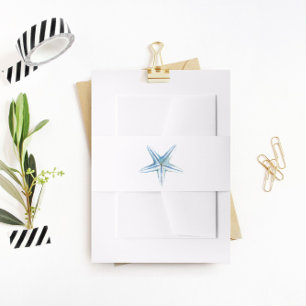 Blue Starfish Belly Band, Beach Wedding Invitation Belly Band