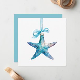 Blue Starfish Christmas Ornament Personalised Card