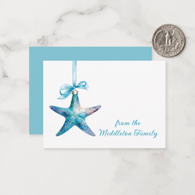 Blue Starfish Christmas Ornament Personalised Card (Front/Back In Situ)