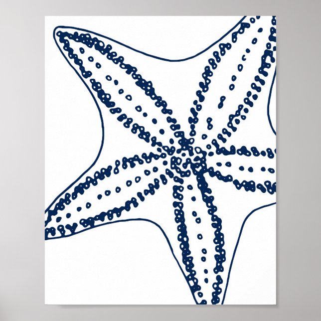 Blue Starfish Coastal Line Art Poster (Front)