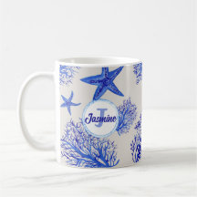 Blue starfish-coral-custom monogram-name
