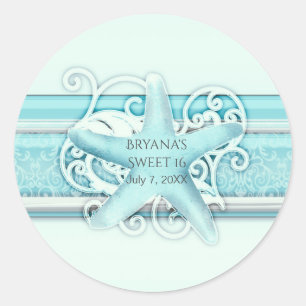 Blue Starfish Elegant Beach Wedding Favour Classic Round Sticker