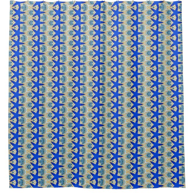 blue starfish geometric blue shower curtain (Front)