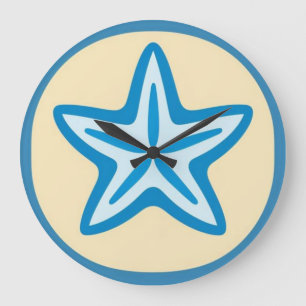 Blue Starfish in Yellow Circle Large Clock