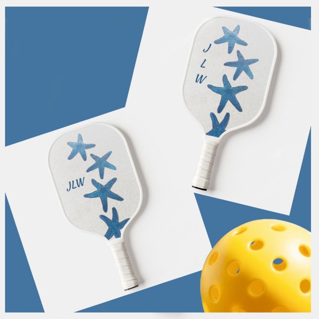 Blue Starfish Nautical Personalised with Initials  Pickleball Paddle (Creator Uploaded)
