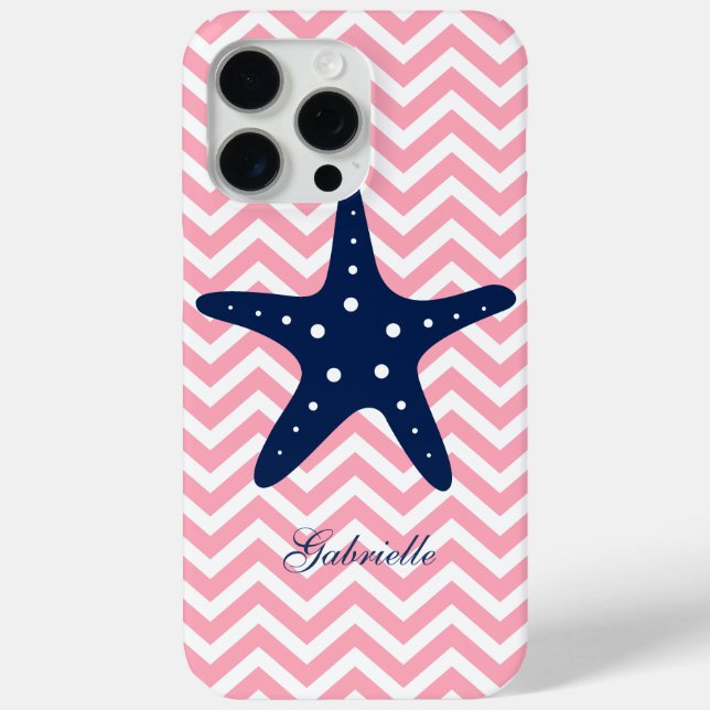 Blue Starfish on Pink Chevrons Pattern Case-Mate iPhone Case (Back)