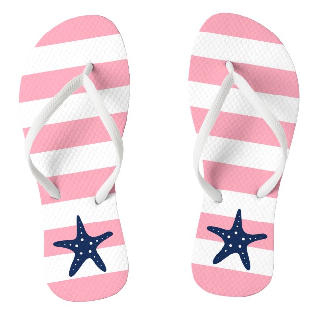 Blue Starfish on Pink Stripes Flip Flops (Footbed)