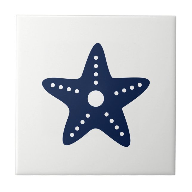 Blue Starfish on White Ceramic Tile (Front)