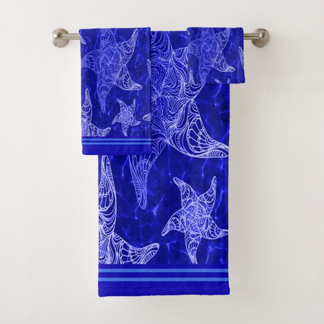  Blue Starfish Pattern Bath Towel Set (Insitu)