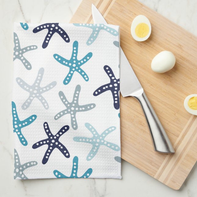 Blue Starfish Pattern Tea Towel (Quarter Fold)