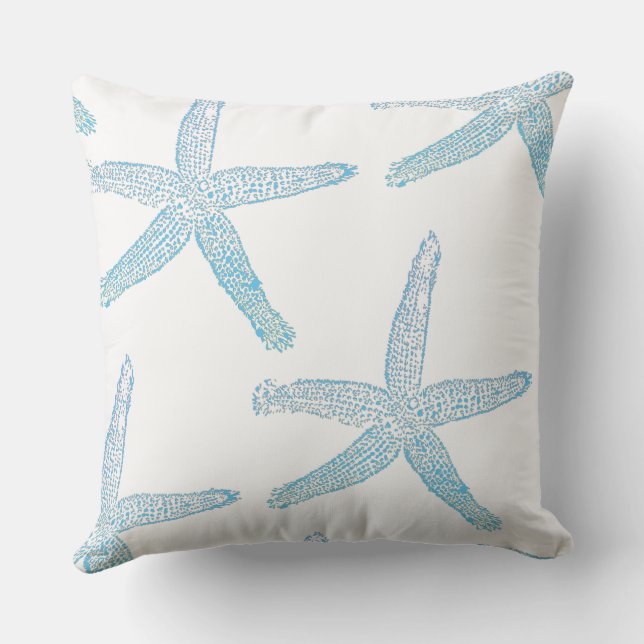 Blue Starfish Pattern White Beach Decor Gift Favou Cushion (Back)
