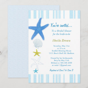 Blue Starfish & Stripes Bridal Shower Invitation