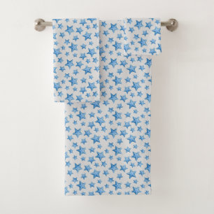 Blue Starfish Summer Beach Nautical Coastal Bath Towel Set