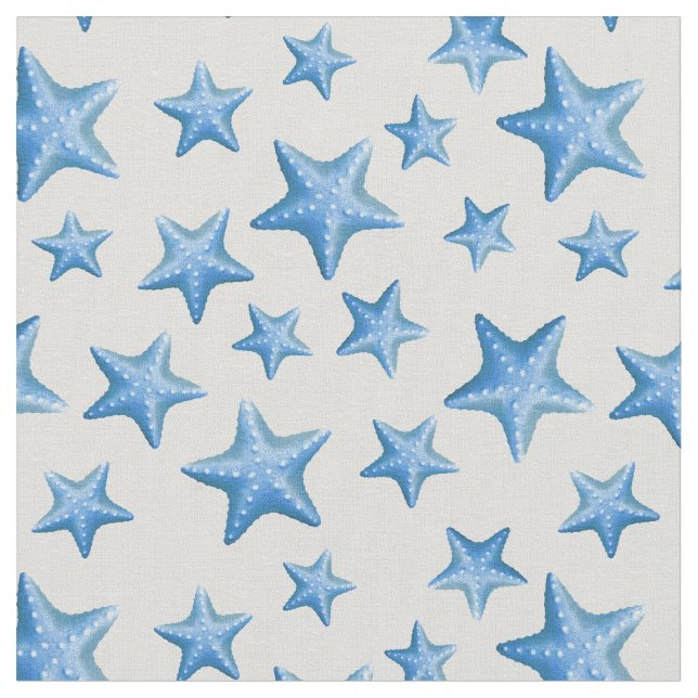 Blue Starfish Summer Beach Nautical Coastal Fabric (Close Up)