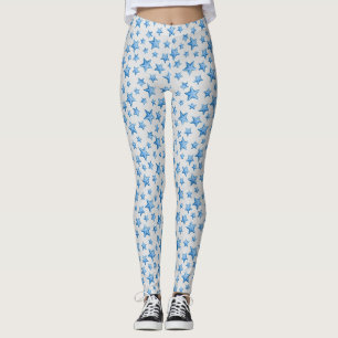 Blue Starfish Summer Beach Nautical Coastal Leggings