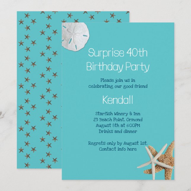 Blue Starfish Surprise Birthday Party Invitation (Front/Back)
