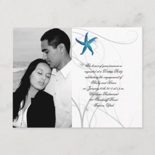 Blue Starfish with Silver Coral Wedding Engagement Invitation