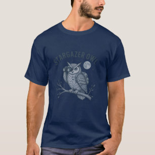 Blue Stargazer Owl Astronomy Hiking T-Shirt