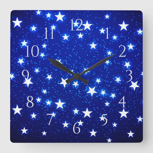 Blue Stargazer Square Wall Clock (Front)